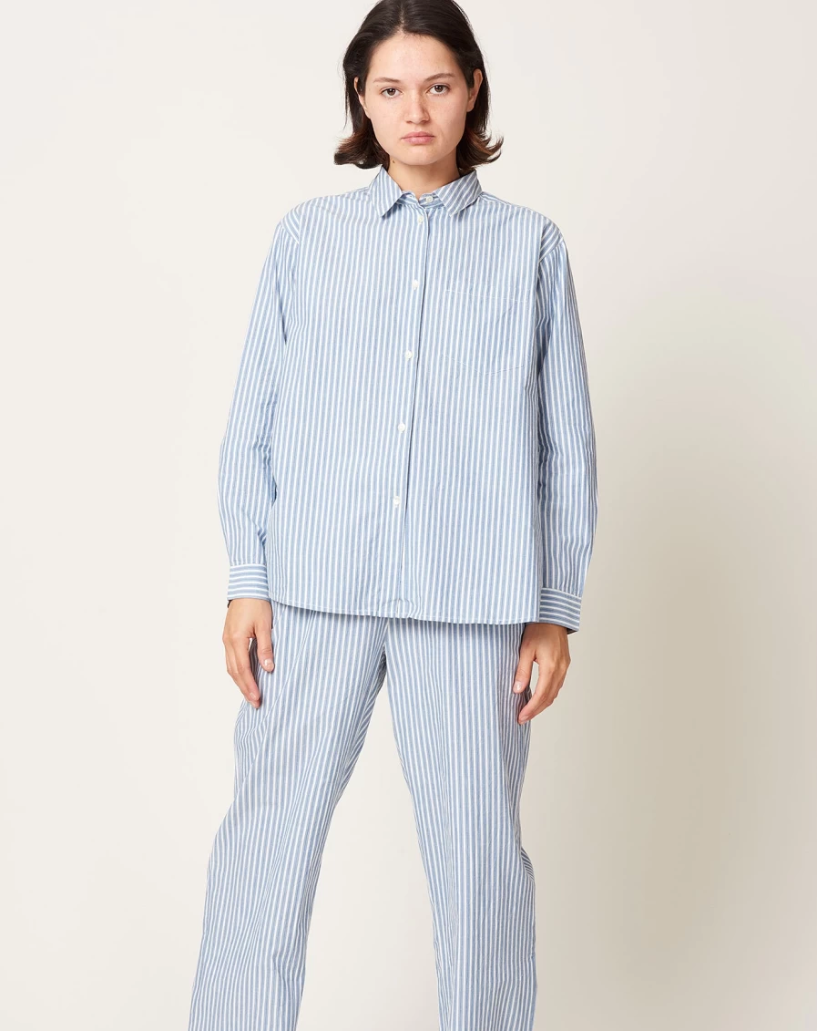 "Skall Studio May Blue Striped Shirt – Women's Organic Cotton Casual Top"