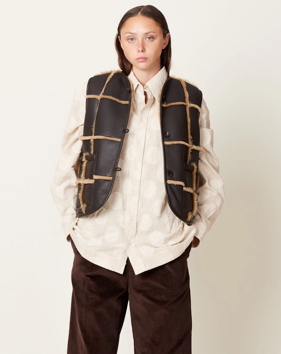 Cawley Ella Checked Vest - Chocolate & Tan Color Classic Style