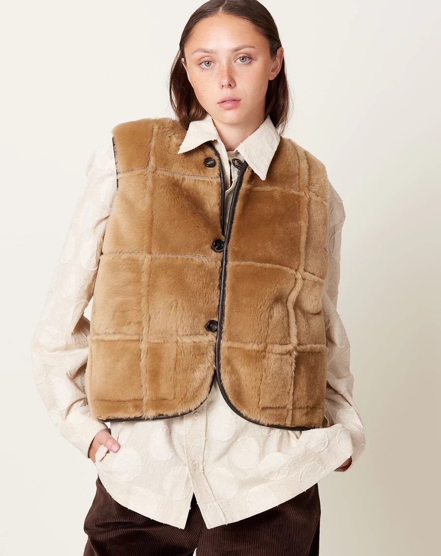 Cawley Ella Checked Vest - Chocolate & Tan Color Classic Style