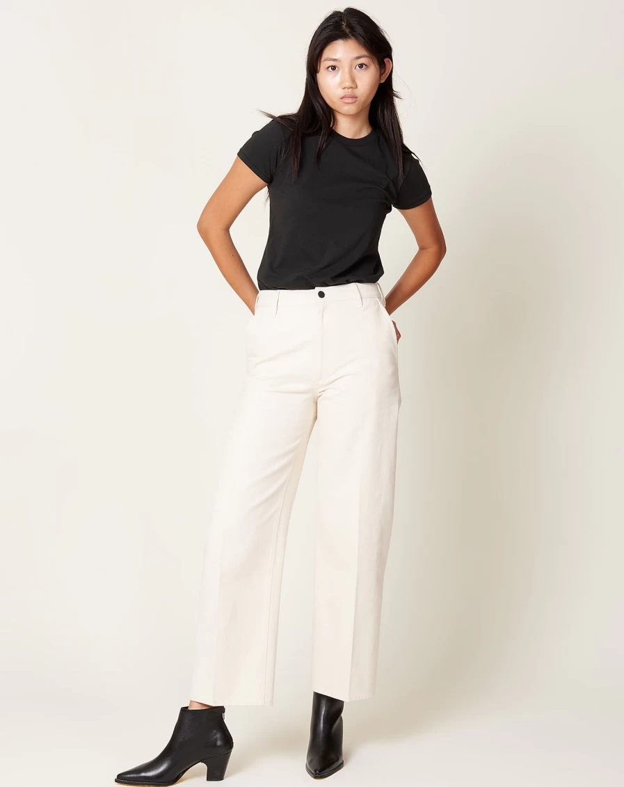 Kallmeyer Ecru Wide Leg High-Rise Column Jeans for Women - Comfortable Stretch Denim Pants