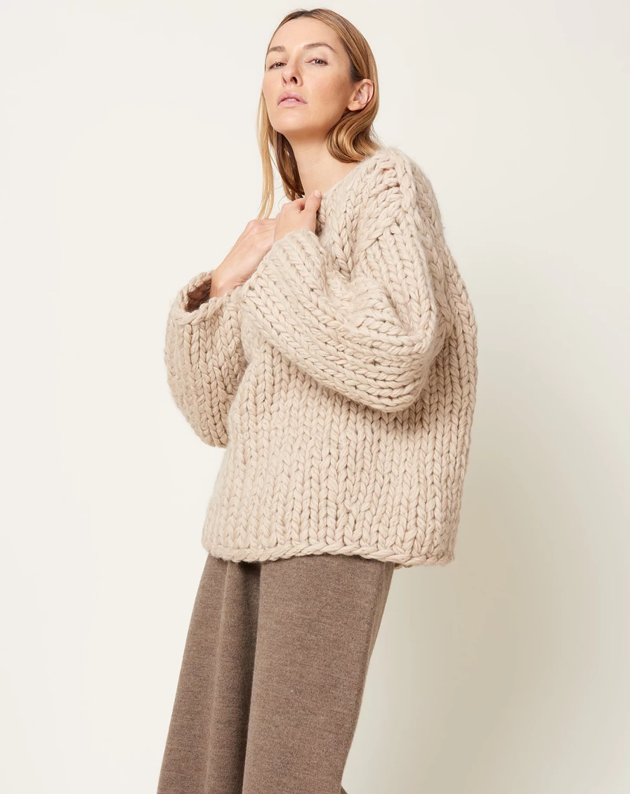 "Lauren Manoogian Handknit Chunky Wool Pullover Sweater - Antique Style"