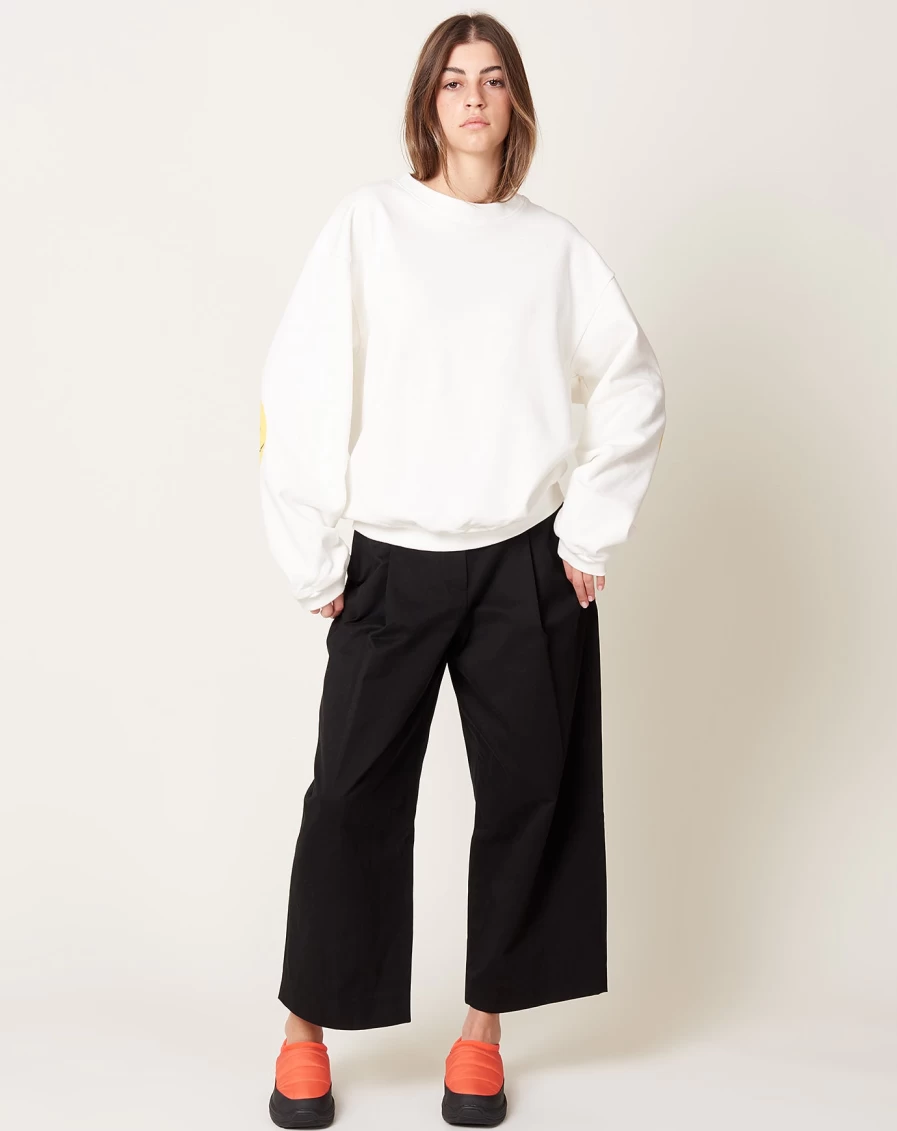 Kapital Eco Sweat Knit Crewneck Sweatshirt - White with Rainbow Patch Design
