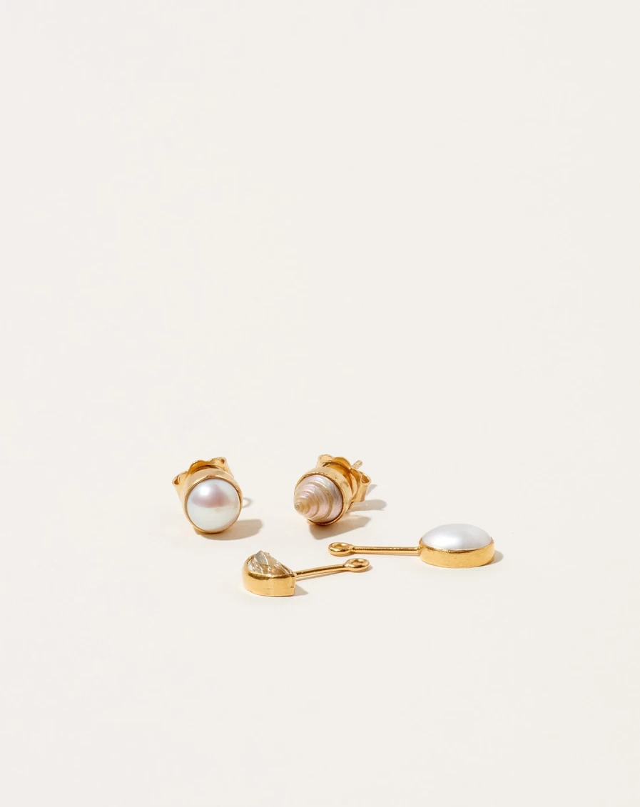 Grainne Morton Detachable Pearl and Shell Drop Earrings - Handmade Bohemian Jewelry