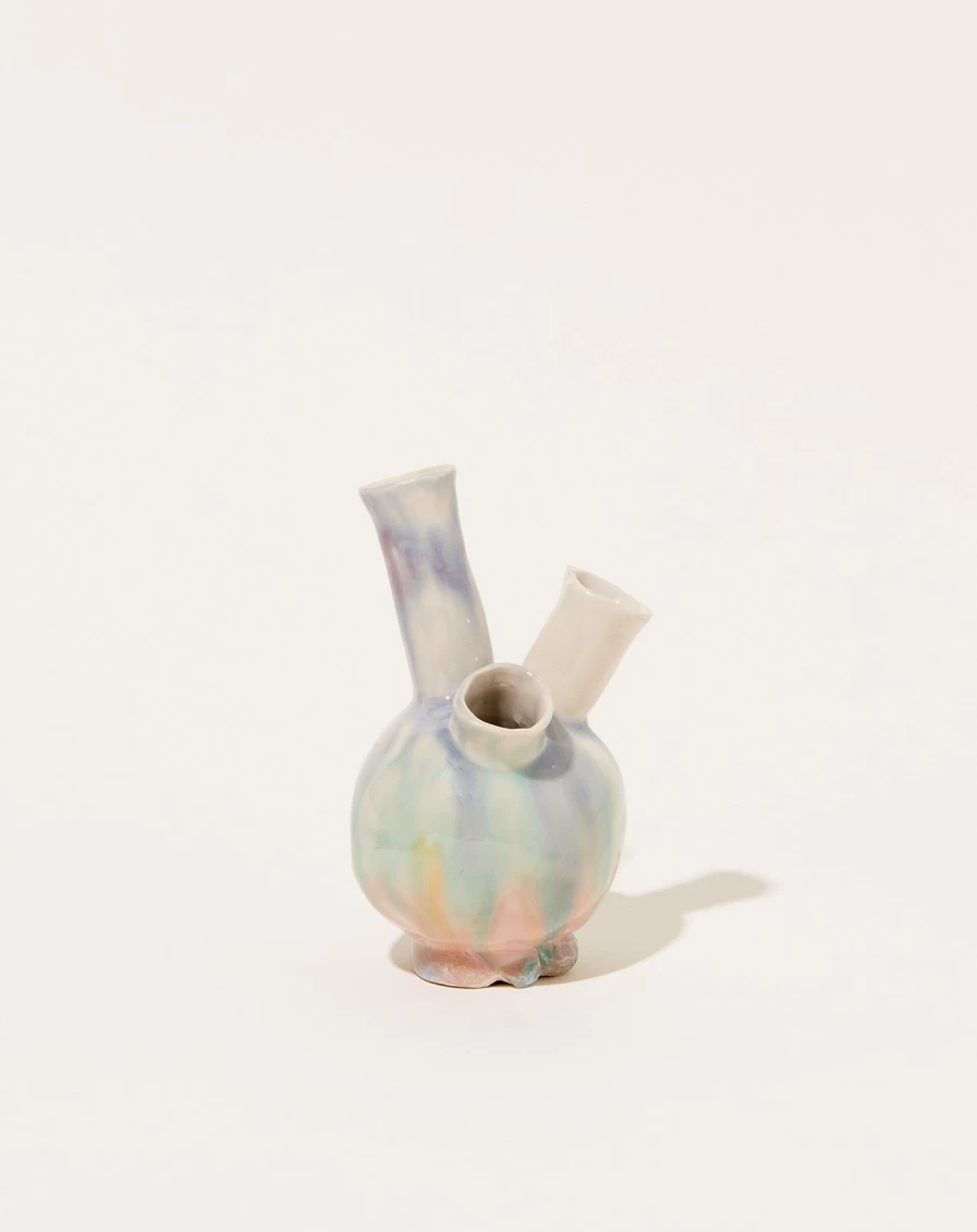 Minh Singer Prism Three Neck Glass Vessel – Handcrafted Artisan Decorative Piece