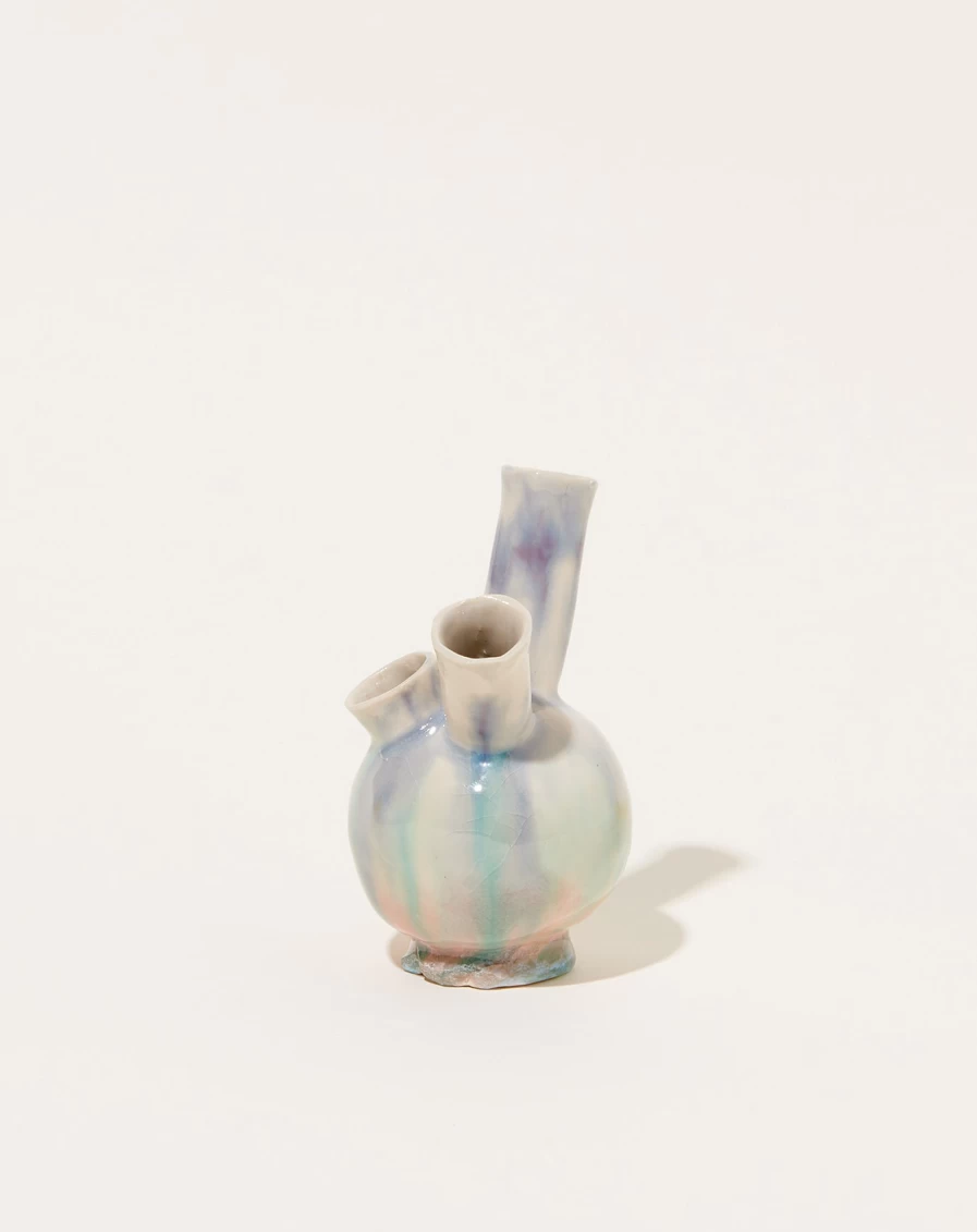Minh Singer Prism Three Neck Glass Vessel – Handcrafted Artisan Decorative Piece