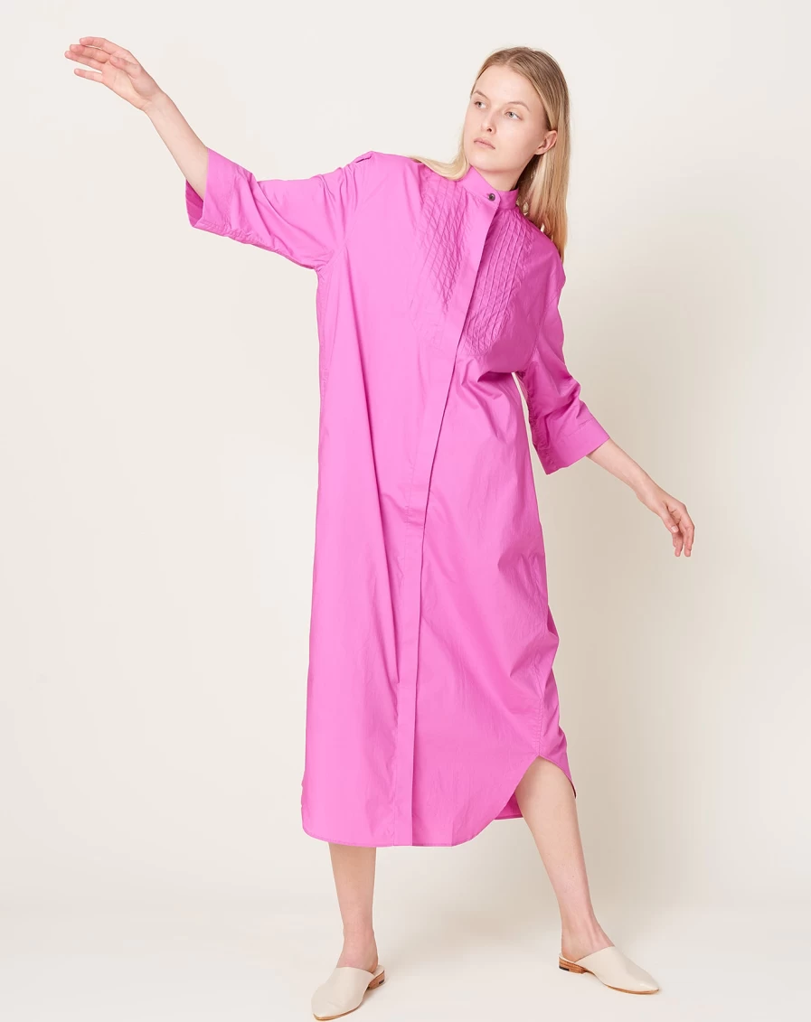 Maria McManus Fuschia Pink Banded Collar Dress - Elegant Women's Fashion