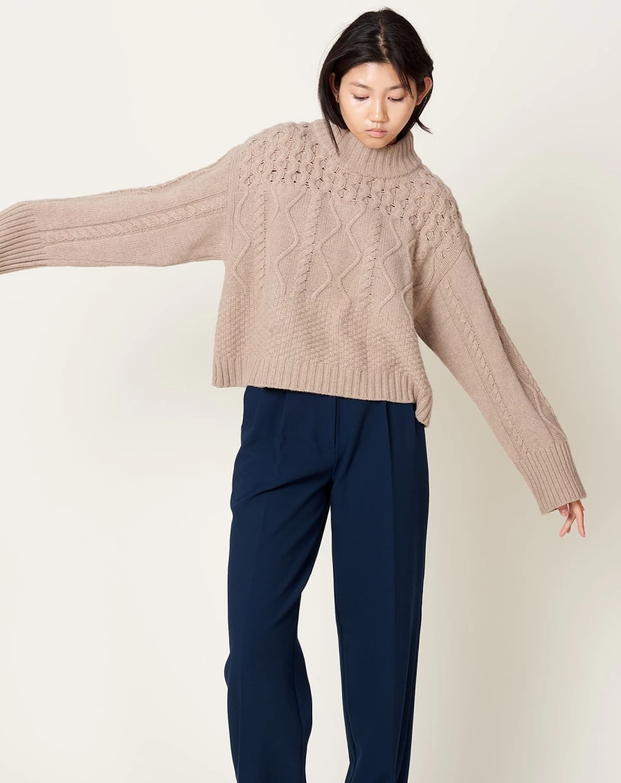 "Kallmeyer Oatmeal Cropped Chalet Sweater | Cozy Short Knit Pullover"