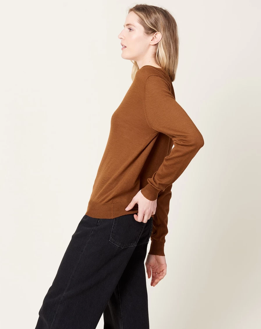 6397 Women's Slim Fit Tobacco V-Neck Ribbed Knit Top