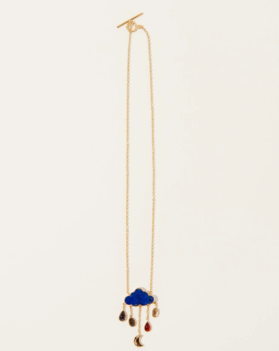 Grainne Morton Lapis Cloud Rain Chain Drop Pendant Necklace - Handmade Bohemian Jewelry