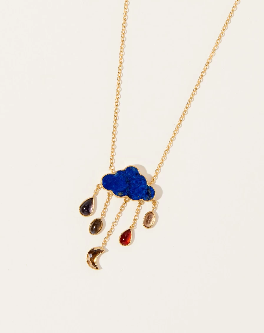 Grainne Morton Lapis Cloud Rain Chain Drop Pendant Necklace - Handmade Bohemian Jewelry