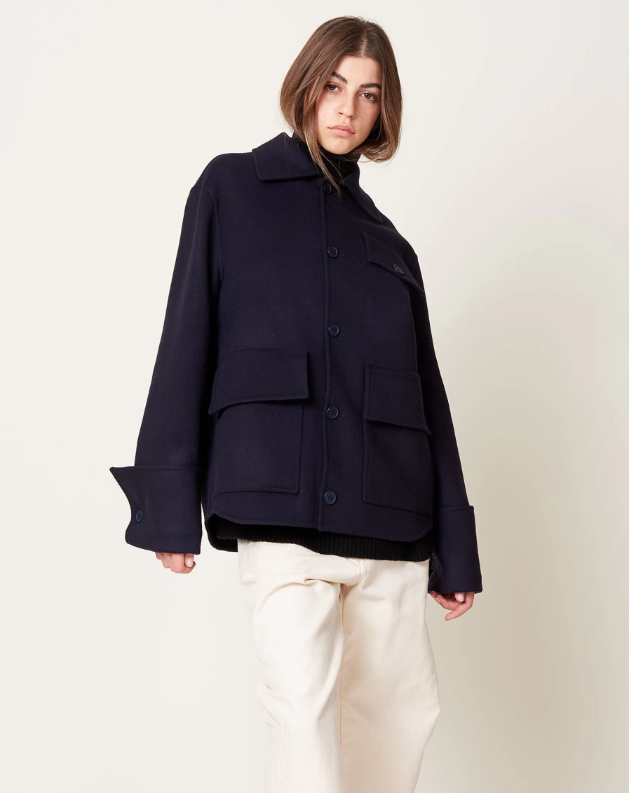 Kallmeyer Navy Hudson Double-Faced Shirt Jacket for Men - Premium Wool Blend Outerwear