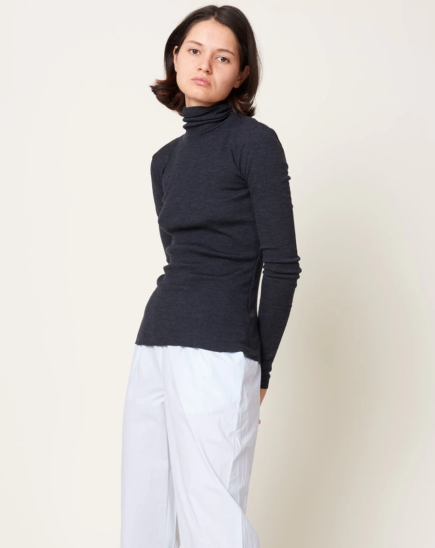 Skall Studio Amy Dark Grey Melange Turtleneck Sweater Women's Organic Cotton