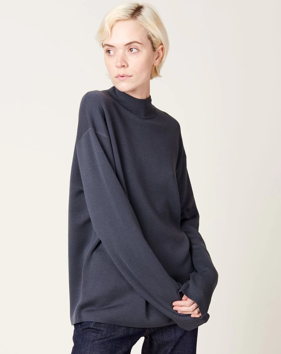 6397 Merino Wool Mockneck Sweater - Steel Grey, Warm & Soft Men's Pullover