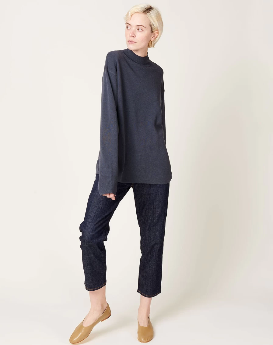 6397 Merino Wool Mockneck Sweater - Steel Grey, Warm & Soft Men's Pullover