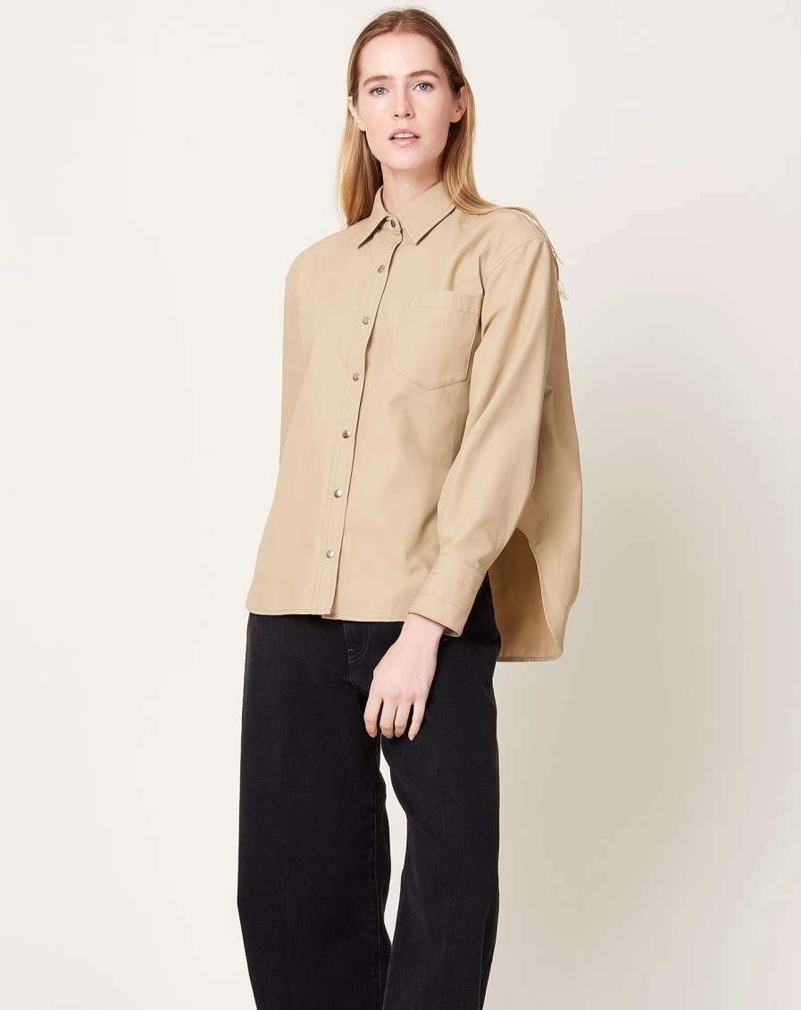 Maria McManus Women's Khaki Snap Front Shirt - Stylish & Comfortable Button-Up Top