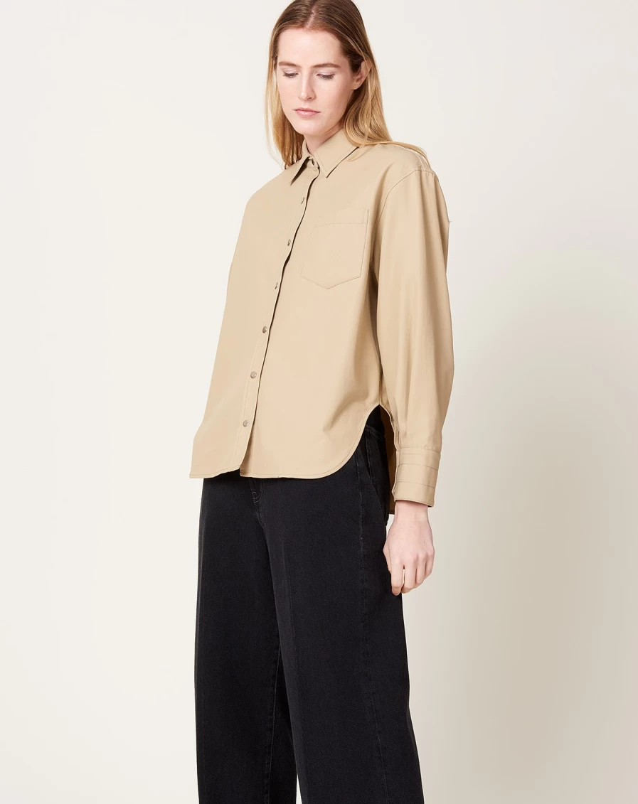 Maria McManus Women's Khaki Snap Front Shirt - Stylish & Comfortable Button-Up Top