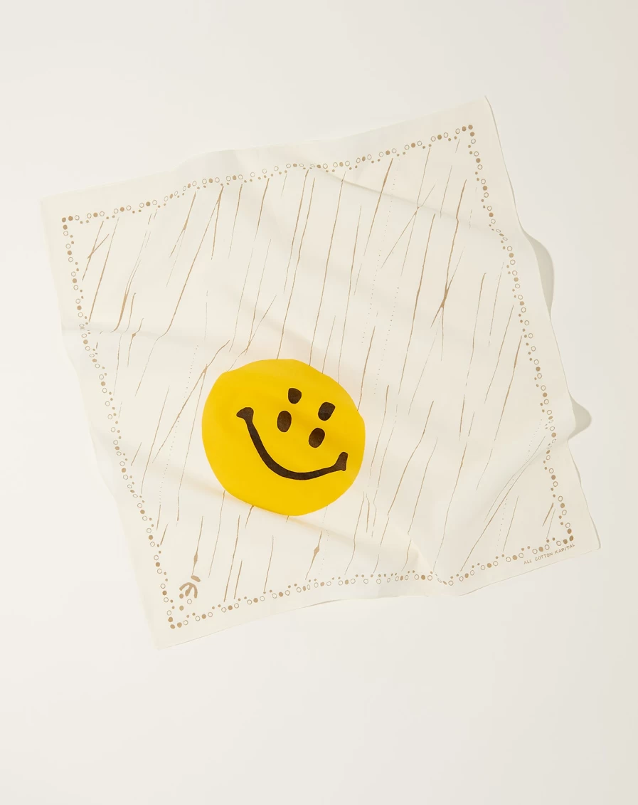 Kapital Ecru Rain Smile Bandana - Vintage Japanese Fashion Scarf