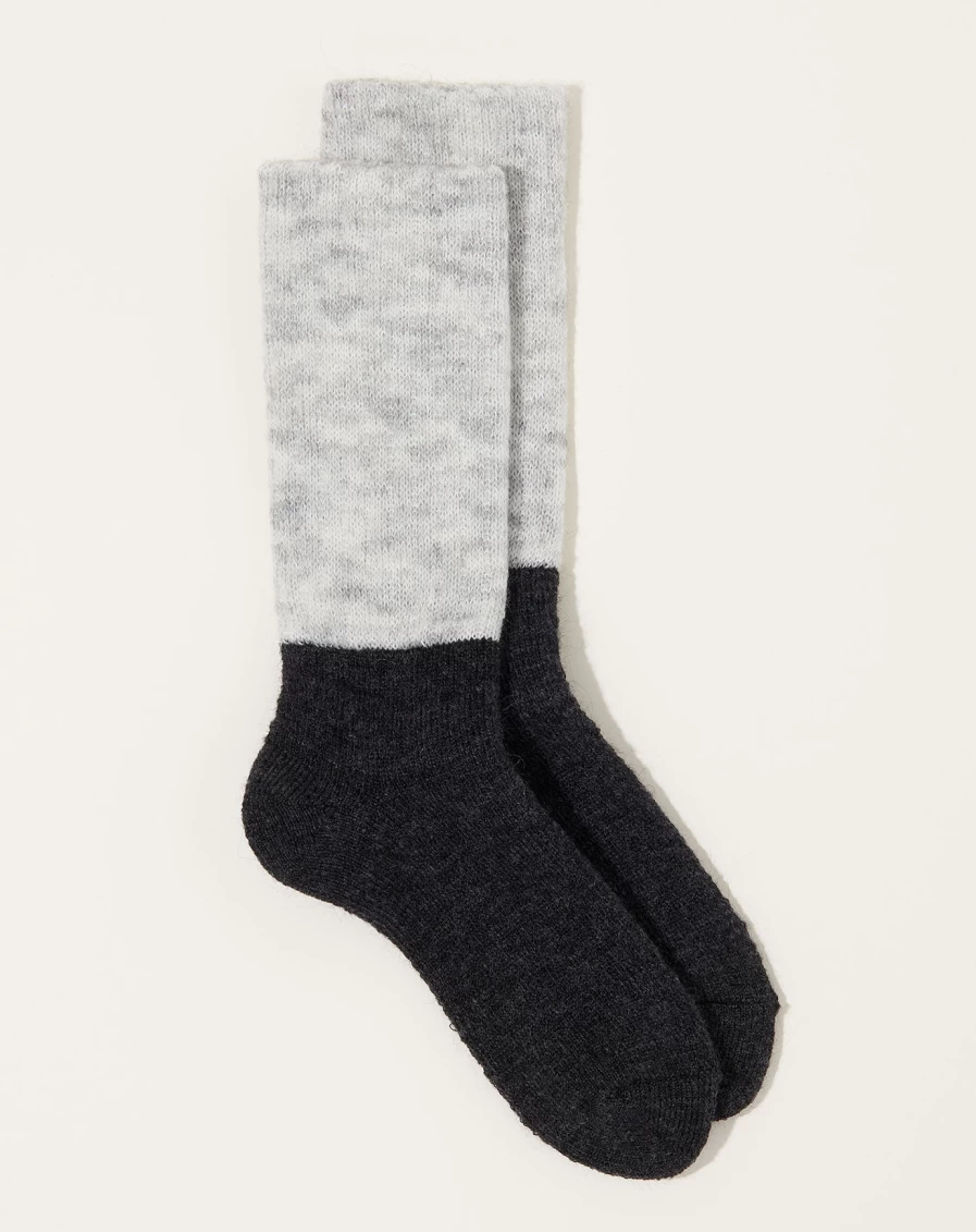 "Nishiguchi Kutsushita Light Grey Mohair Wool Socks - Soft Pile Winter Socks"