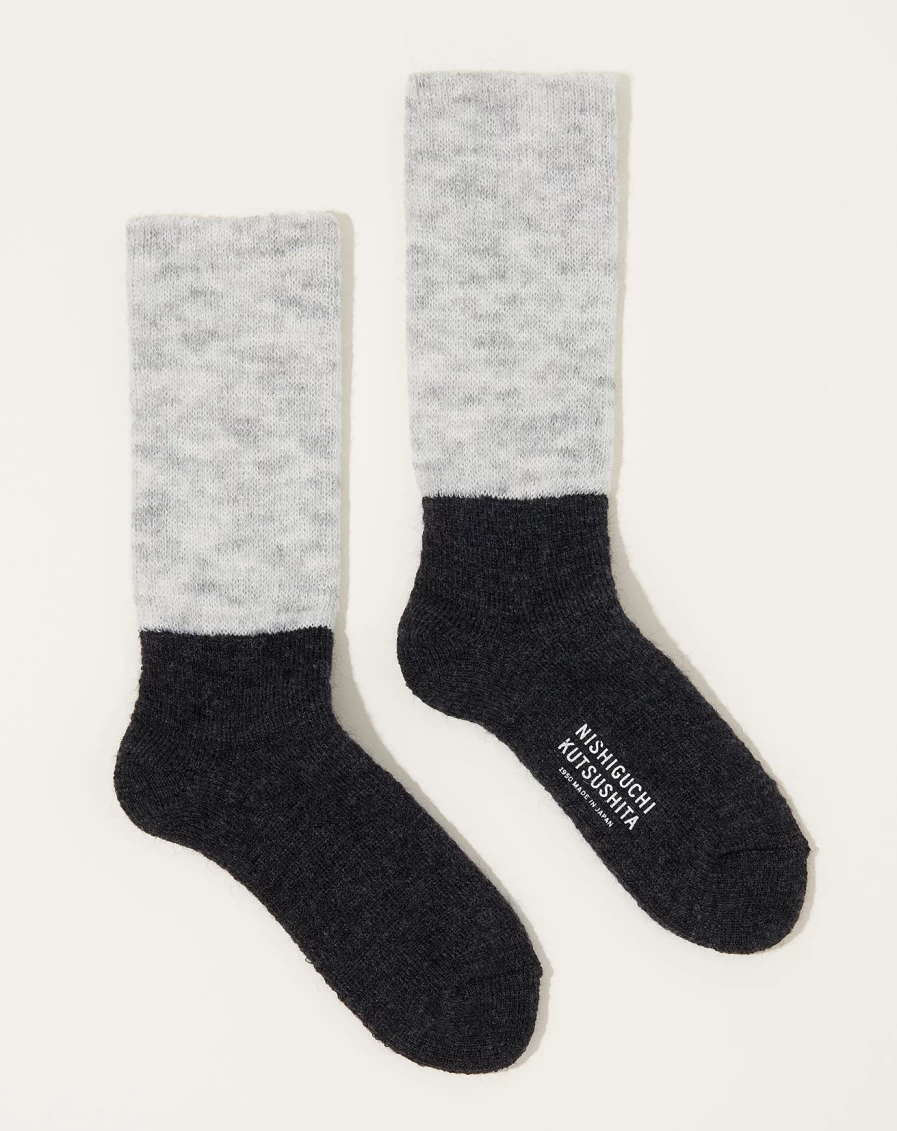 "Nishiguchi Kutsushita Light Grey Mohair Wool Socks - Soft Pile Winter Socks"
