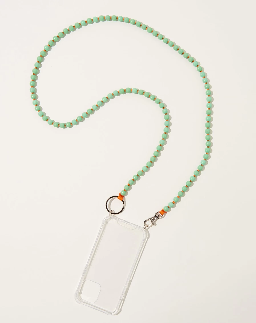 Ina Seifart Pastel Green iPhone Necklace with Orange Accent - Stylish Handy Chain for Smartphones
