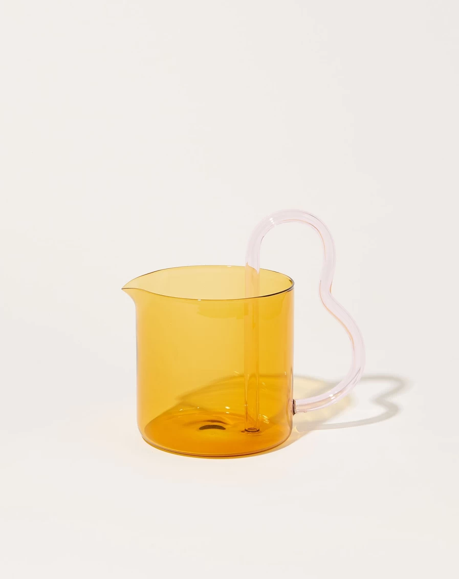 Sophie Lou Jacobsen Yellow and Pink Bean Pitcher - Handmade Ceramic Pouring Vessel