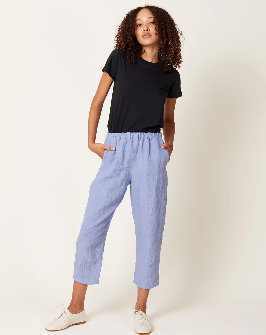 "Apuntob Crinkled Linen Tapered Pants in Sugar Blue - Relaxed Fit Women's Trousers"