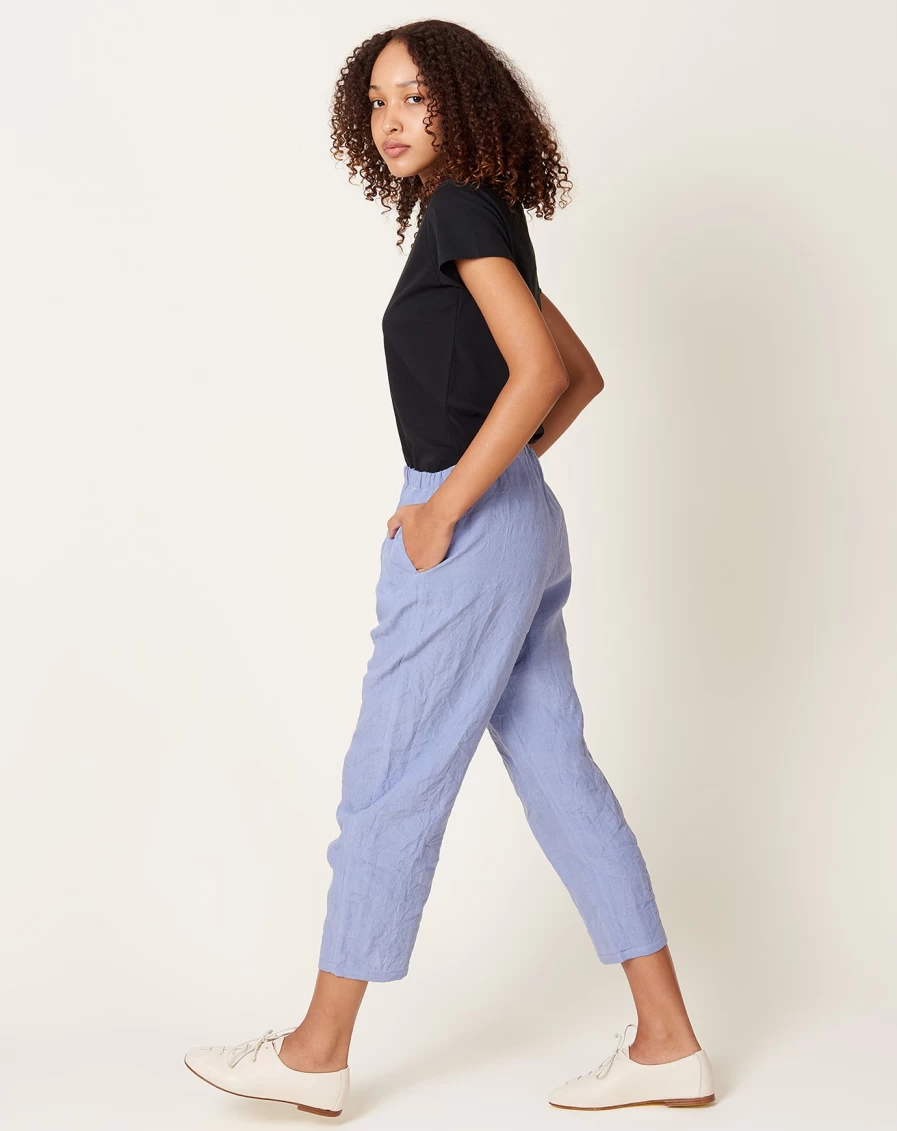 "Apuntob Crinkled Linen Tapered Pants in Sugar Blue - Relaxed Fit Women's Trousers"