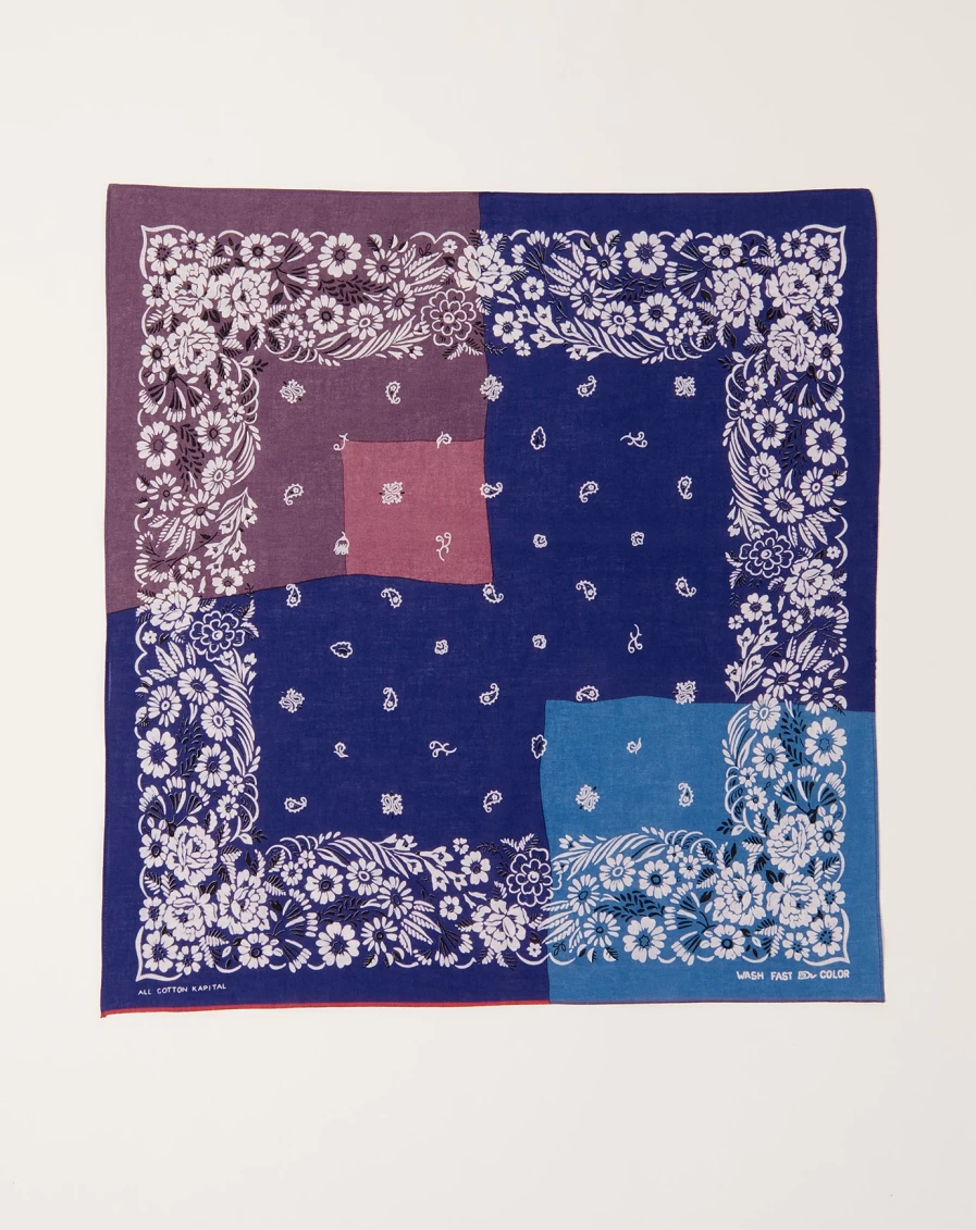 Kapital Purple Garden Patchwork Bandana - Vintage Floral Print Cotton Scarf