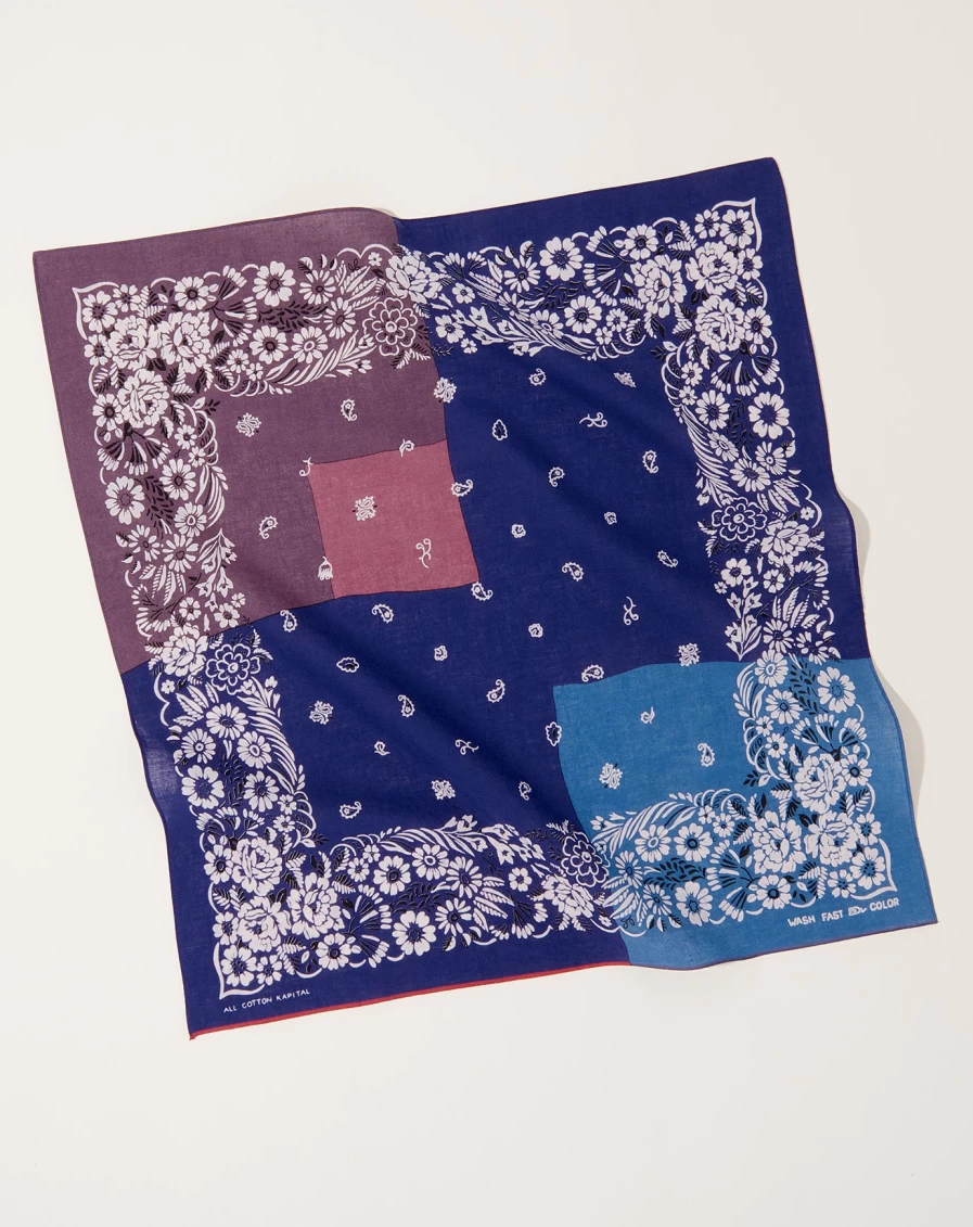 Kapital Purple Garden Patchwork Bandana - Vintage Floral Print Cotton Scarf