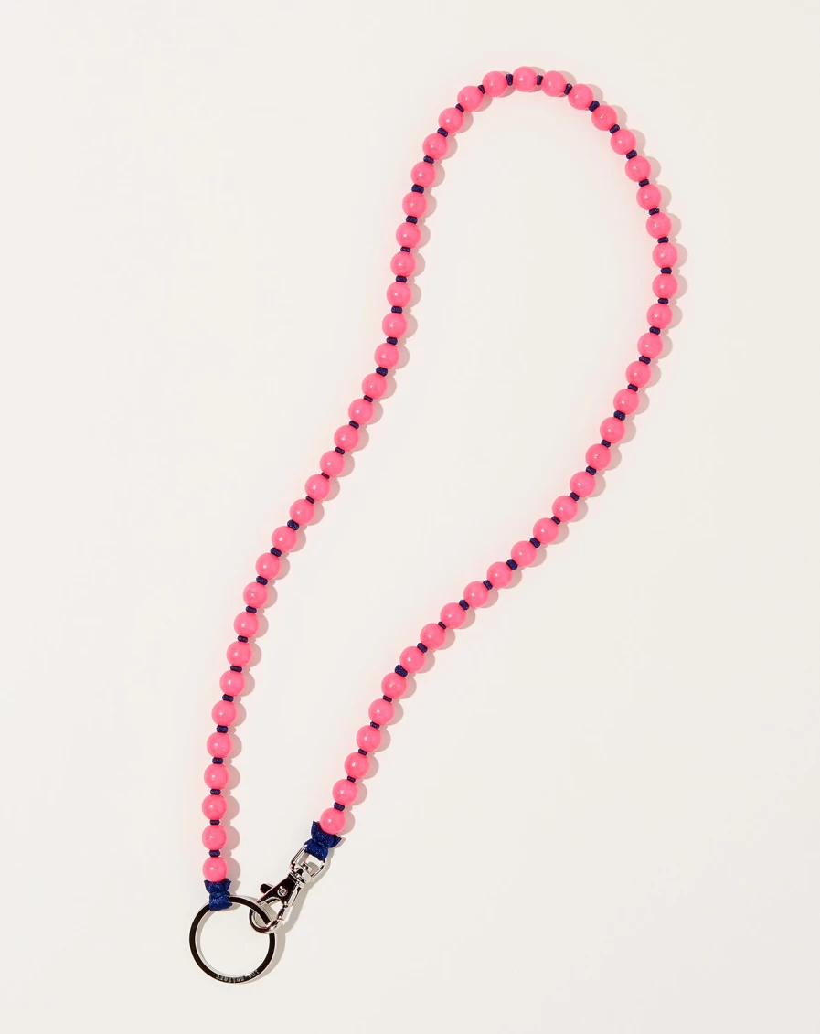 Ina Seifart Neon Pink & Navy Long Keyholder – Stylish Pearl Design Keychain