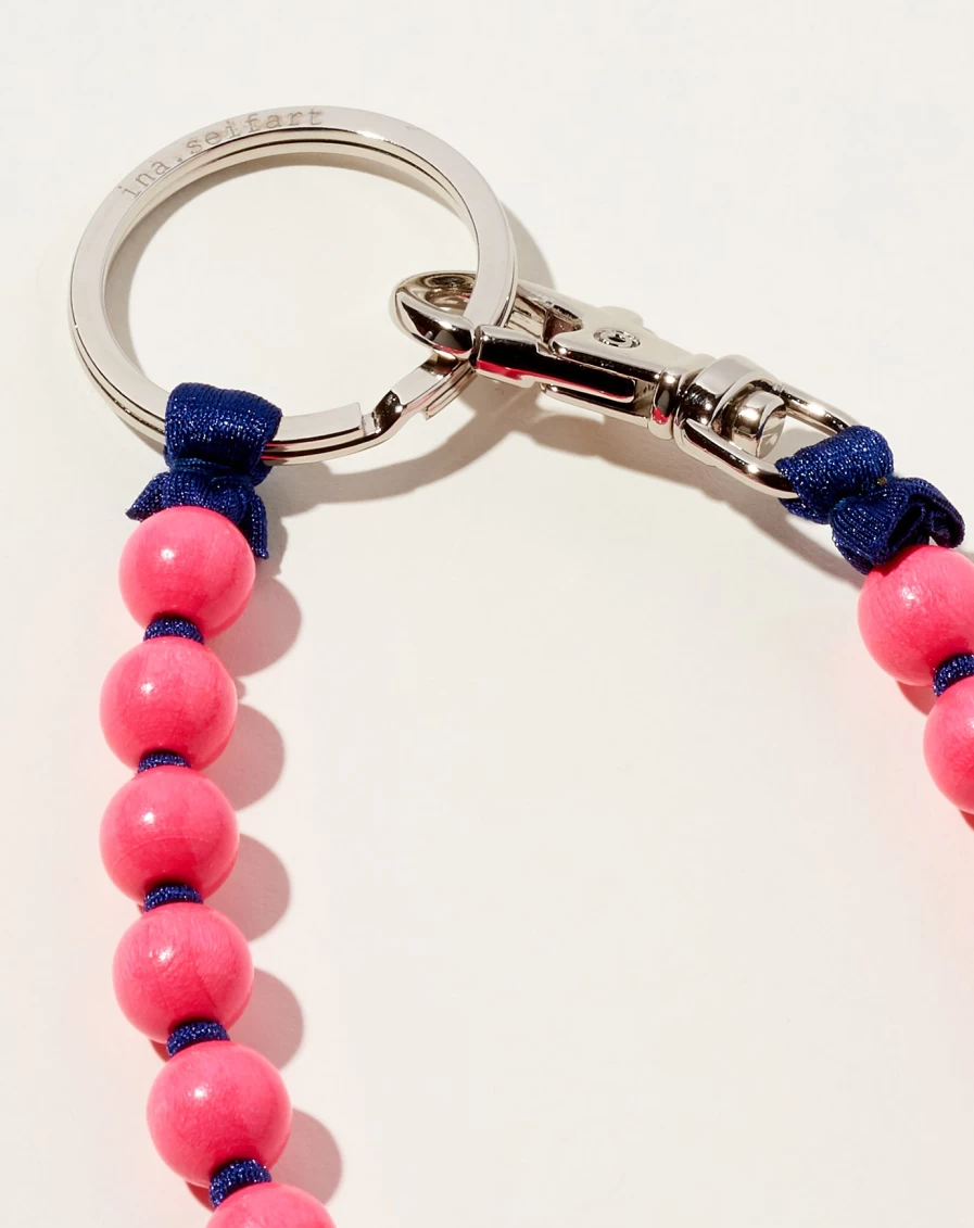Ina Seifart Neon Pink & Navy Long Keyholder – Stylish Pearl Design Keychain