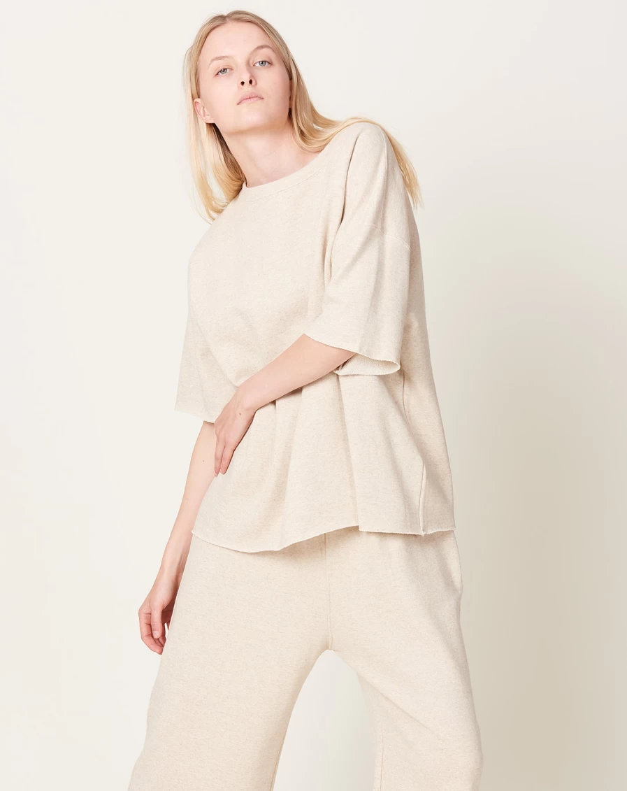 "Ichi Antiquits Natural French Terry Oversized Pullover Sweatshirt"