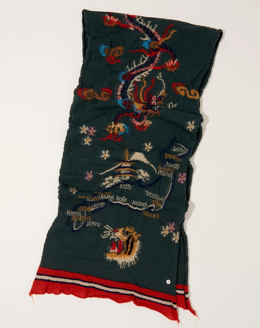 Kapital Green Fulling Wool Happy Scarf - Handmade Souvenir & Cozy Winter Accessory