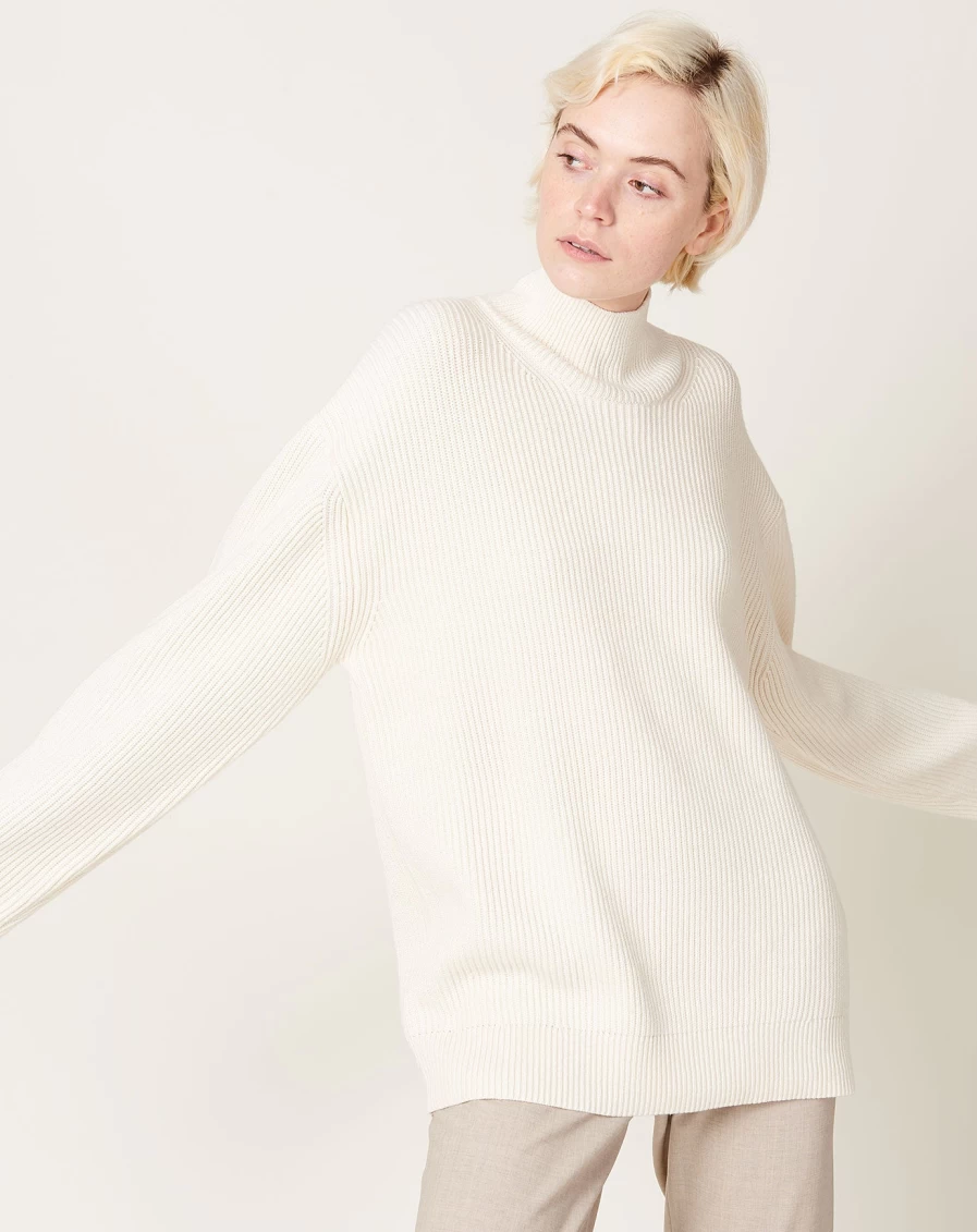 6397 Women's Ivory Ribbed Mock Neck Long Sleeve Top