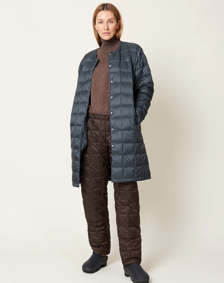 Taion Oversized Crew Neck Snap Button Long Down Jacket - Dark Charcoal & Chocolate, Warm Winter Coat