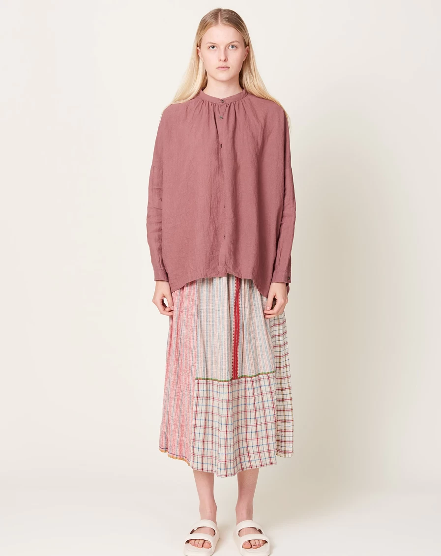 "Ichi Antiquits Azumadaki Pink Mocha Ramie Linen Shirt – Relaxed Fit Natural Fabric"