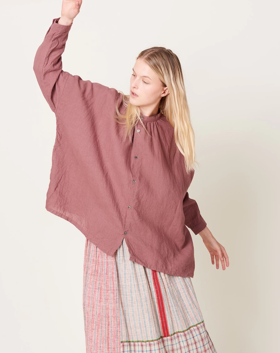 "Ichi Antiquits Azumadaki Pink Mocha Ramie Linen Shirt – Relaxed Fit Natural Fabric"