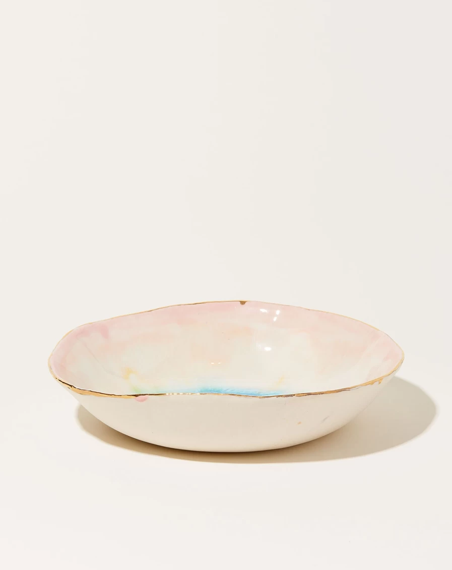 Minh Singer Large Gold Geometric Prism Bowl - Decorative Modern Home Dining Table Centerpiece