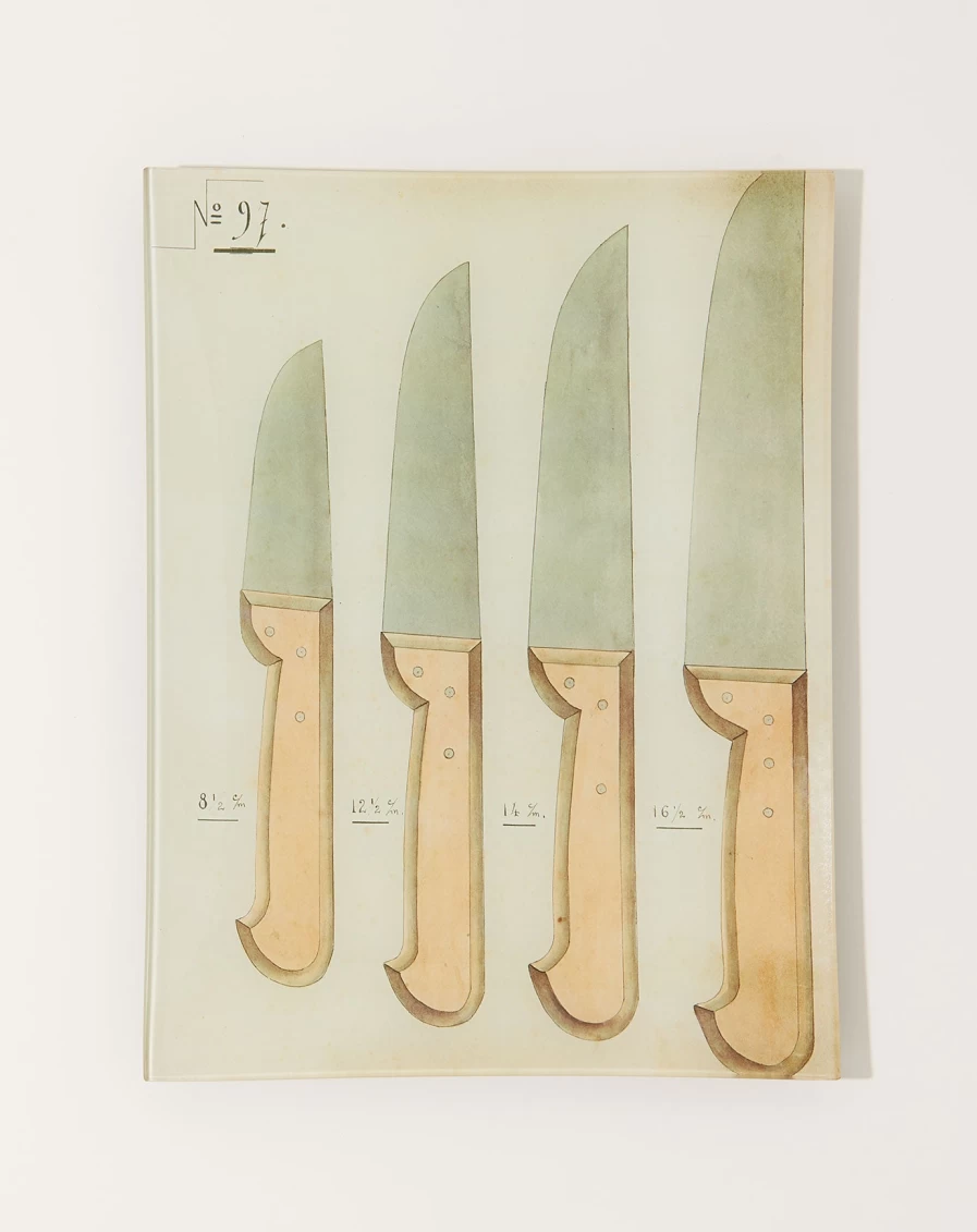 John Derian Brown Wooden Handle Knife Tray - Stylish Kitchen Cutlery Organizer