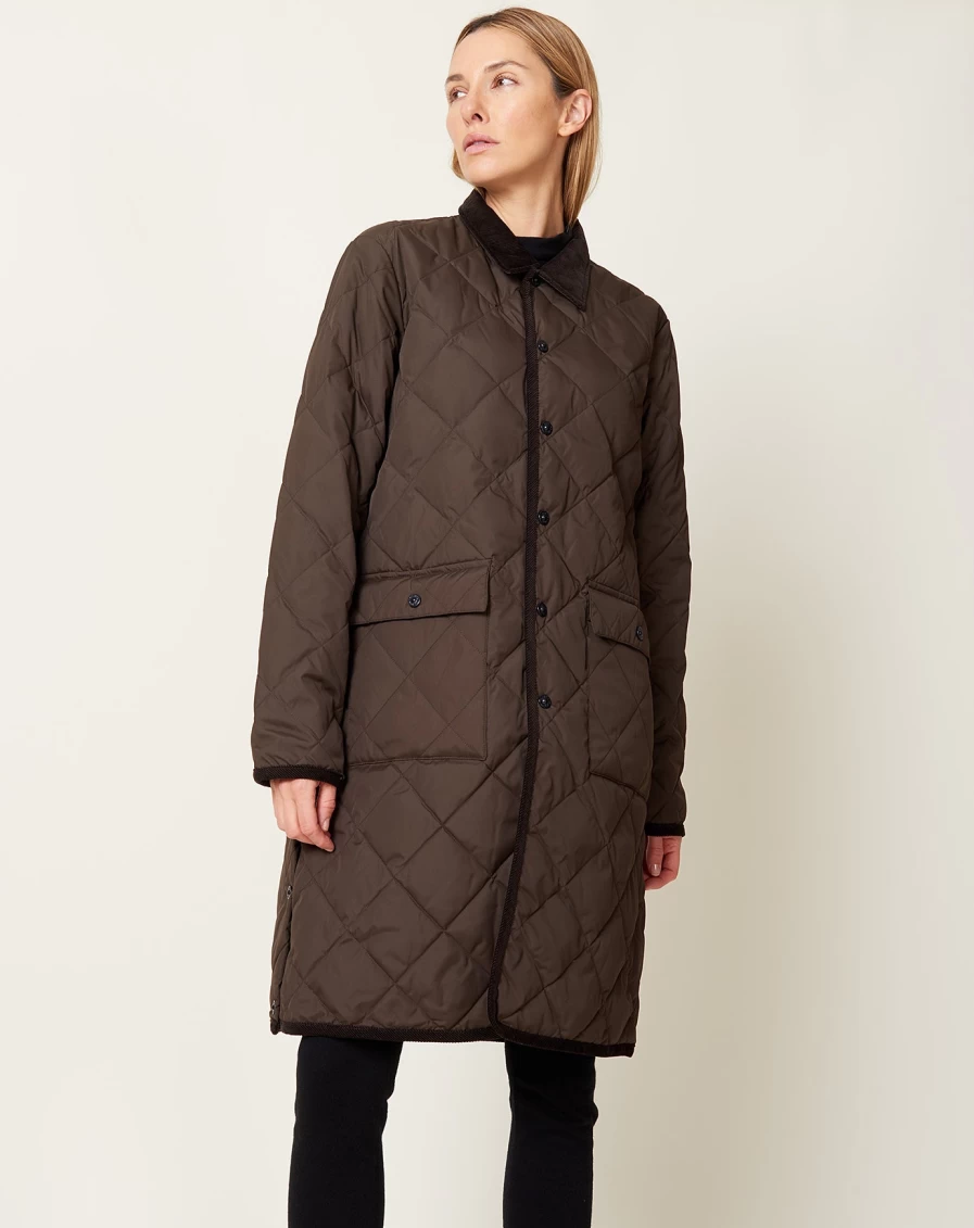 "Taion Dark Brown Piping Collar Long Down Winter Coat for Men & Women"