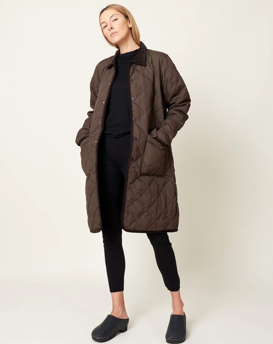 "Taion Dark Brown Piping Collar Long Down Winter Coat for Men & Women"