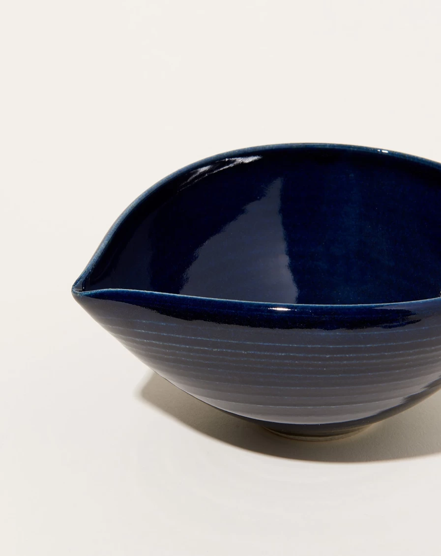 Monohanako Dark Blue Medium Almond Bowl – Handcrafted Ceramic Serving Dish