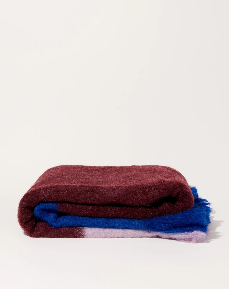 Mantas Ezcaray Burgundy & Blue Color Block Throw Blanket - Soft Geometric Pattern Luxury Afghan