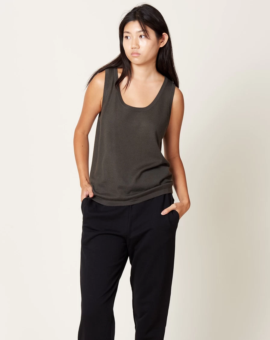 "Frenckenberger Black Olive Short Big Tank Top for Women - Casual Sleeveless Shirt"