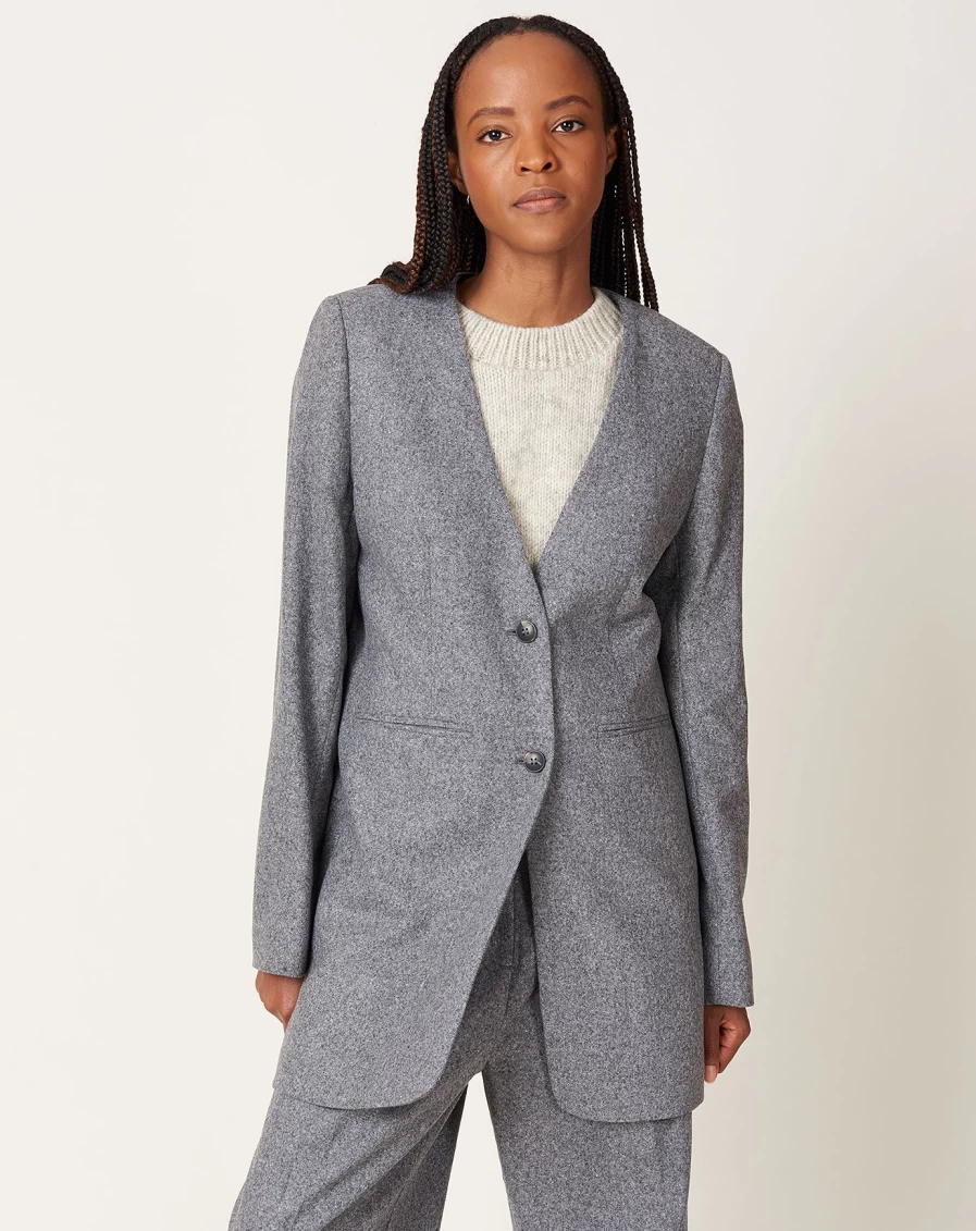 Skall Studio Diana Grey Melange Long Blazer - Women's Tailored Coat