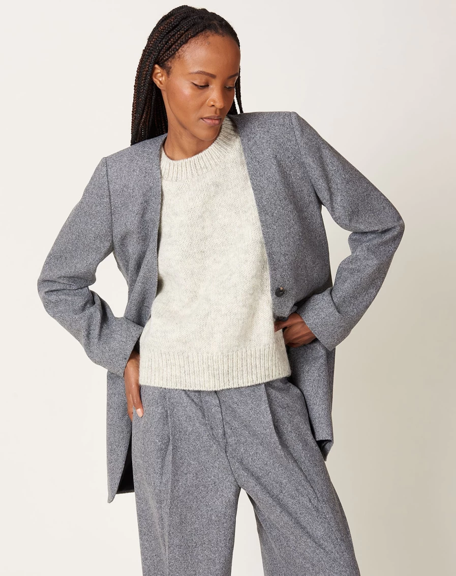 Skall Studio Diana Grey Melange Long Blazer - Women's Tailored Coat