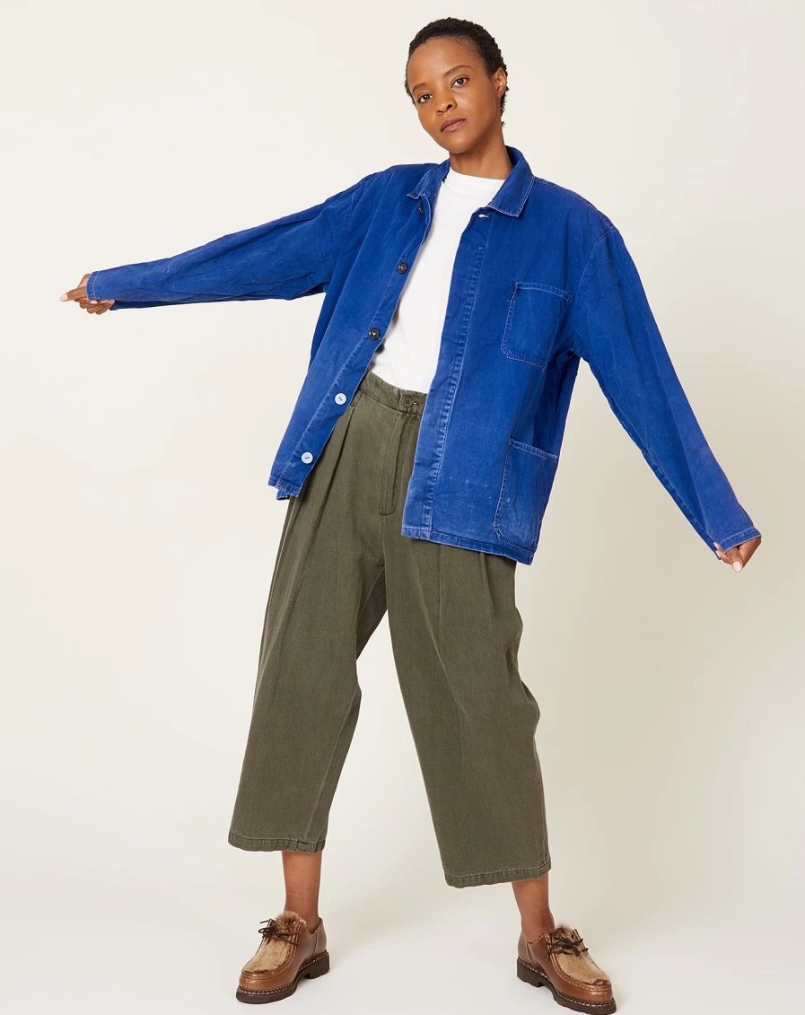 Vintage Indigo Washed Distressed Denim Chore Jacket with Pockets
