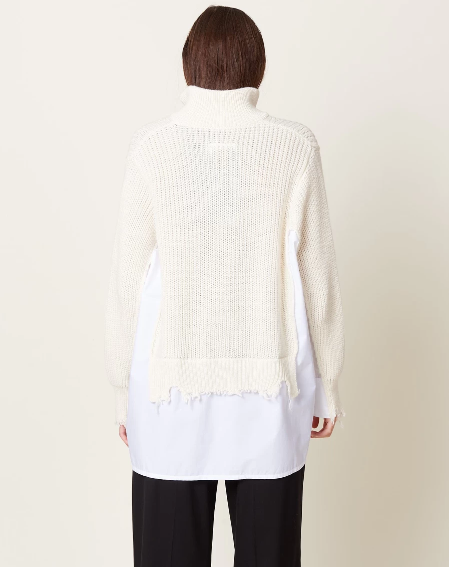 MM6 White Zip Cardigan with Stylish Shirt Collar Detail