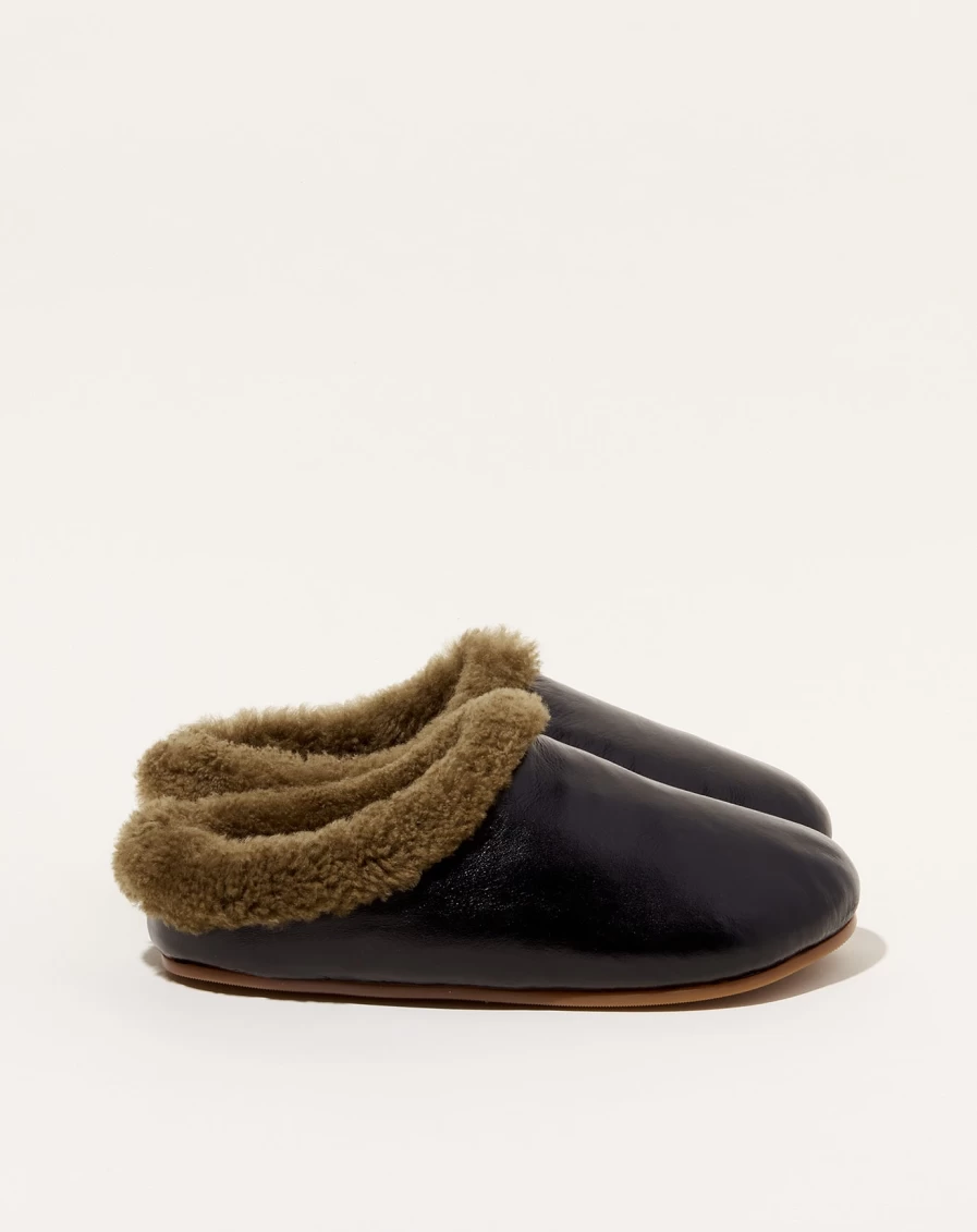 Rachel Comey Echo Slide Black Shearling Slippers - Women's Luxe Shearling House Shoes