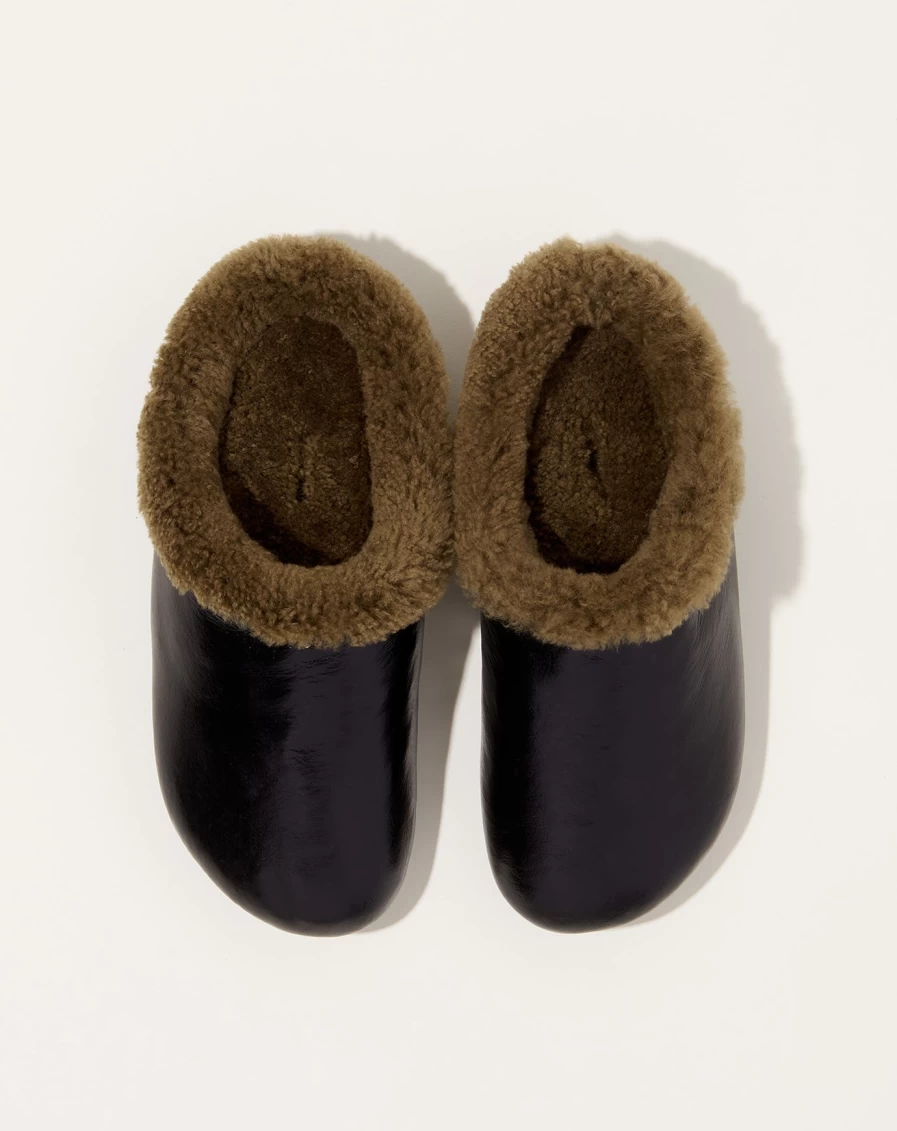 Rachel Comey Echo Slide Black Shearling Slippers - Women's Luxe Shearling House Shoes